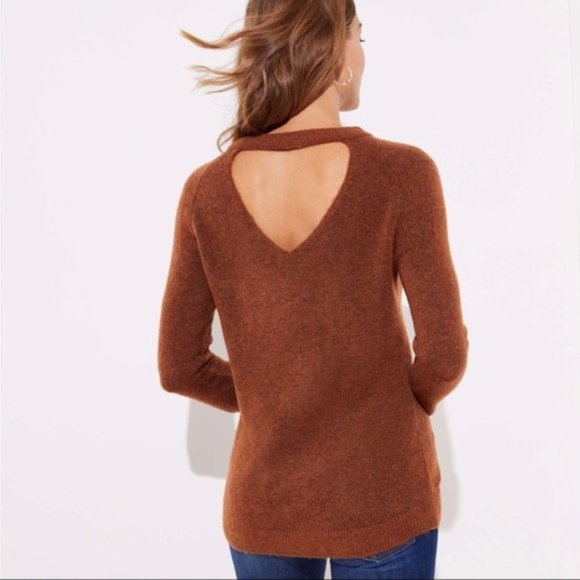 LOFT Petite Brown Crew Neck Sweater with Back Cutout - Picture 1 of 6